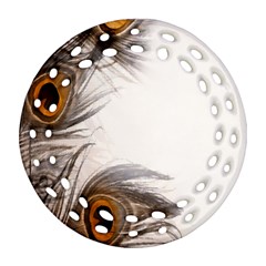 Peacock Feathery Background Round Filigree Ornament (two Sides) by Simbadda