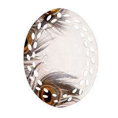 Peacock Feathery Background Oval Filigree Ornament (two Sides) by Simbadda