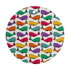 Small Rainbow Whales Round Ornament (two Sides) by Simbadda