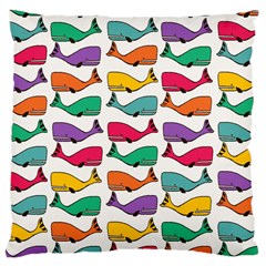 Small Rainbow Whales Large Cushion Case (one Side) by Simbadda