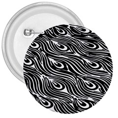 Digitally Created Peacock Feather Pattern In Black And White 3  Buttons by Simbadda