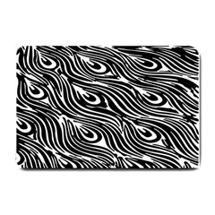 Digitally Created Peacock Feather Pattern In Black And White Small Doormat  by Simbadda