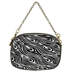 Digitally Created Peacock Feather Pattern In Black And White Chain Purses (two Sides)  by Simbadda