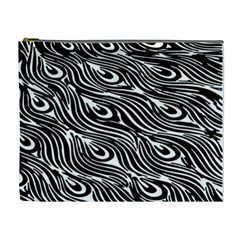 Digitally Created Peacock Feather Pattern In Black And White Cosmetic Bag (xl) by Simbadda