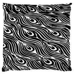 Digitally Created Peacock Feather Pattern In Black And White Large Cushion Case (one Side) by Simbadda