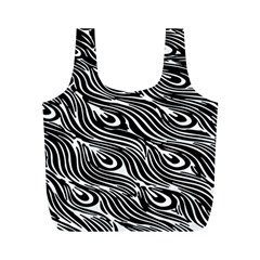 Digitally Created Peacock Feather Pattern In Black And White Full Print Recycle Bags (m)  by Simbadda