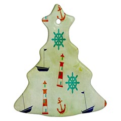 Vintage Seamless Nautical Wallpaper Pattern Christmas Tree Ornament (two Sides) by Simbadda