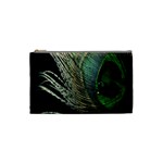 Feather Peacock Drops Green Cosmetic Bag (Small)  Front