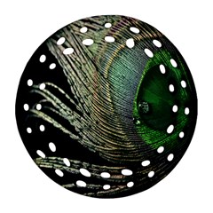 Feather Peacock Drops Green Ornament (round Filigree) by Simbadda