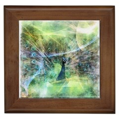Digitally Painted Abstract Style Watercolour Painting Of A Peacock Framed Tiles