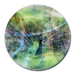 Digitally Painted Abstract Style Watercolour Painting Of A Peacock Round Mousepads by Simbadda