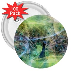 Digitally Painted Abstract Style Watercolour Painting Of A Peacock 3  Buttons (100 Pack)  by Simbadda