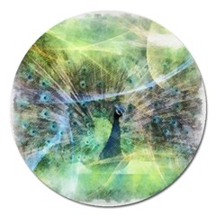 Digitally Painted Abstract Style Watercolour Painting Of A Peacock Magnet 5  (round) by Simbadda