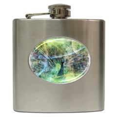 Digitally Painted Abstract Style Watercolour Painting Of A Peacock Hip Flask (6 Oz) by Simbadda