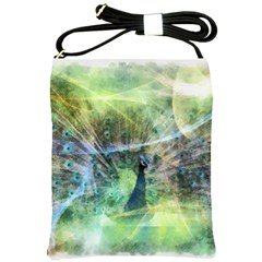 Digitally Painted Abstract Style Watercolour Painting Of A Peacock Shoulder Sling Bags by Simbadda