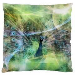 Digitally Painted Abstract Style Watercolour Painting Of A Peacock Large Cushion Case (two Sides) by Simbadda