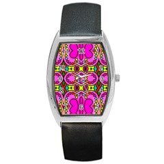 Love Hearths Colourful Abstract Background Design Barrel Style Metal Watch by Simbadda