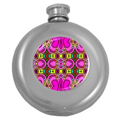 Love Hearths Colourful Abstract Background Design Round Hip Flask (5 Oz) by Simbadda