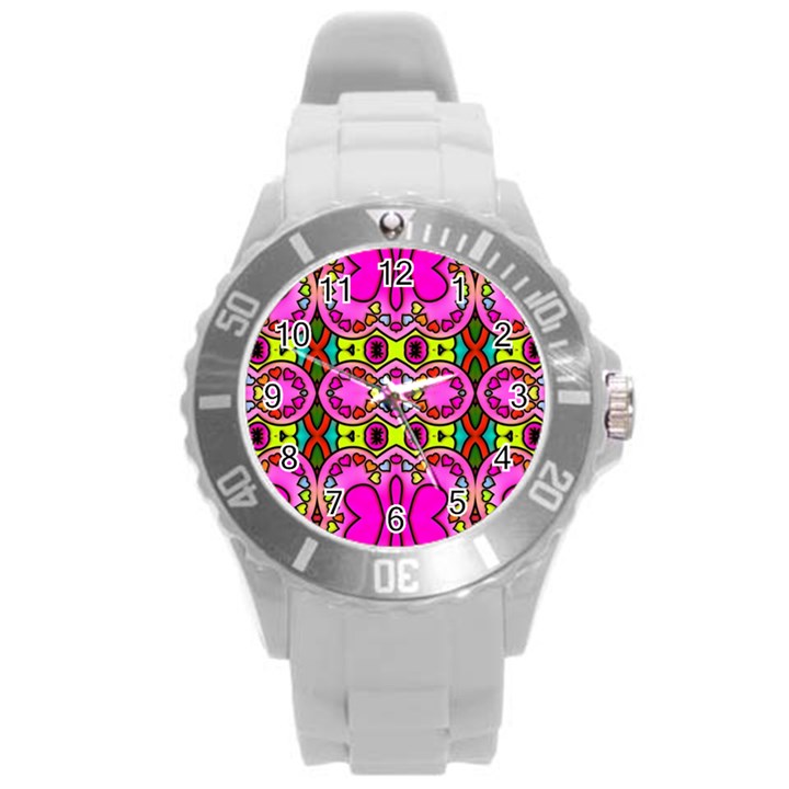 Love Hearths Colourful Abstract Background Design Round Plastic Sport Watch (L)