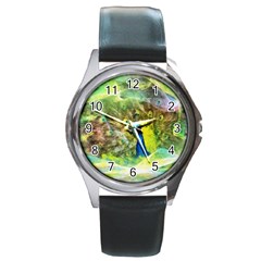 Peacock Digital Painting Round Metal Watch