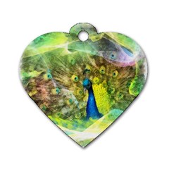 Peacock Digital Painting Dog Tag Heart (two Sides) by Simbadda