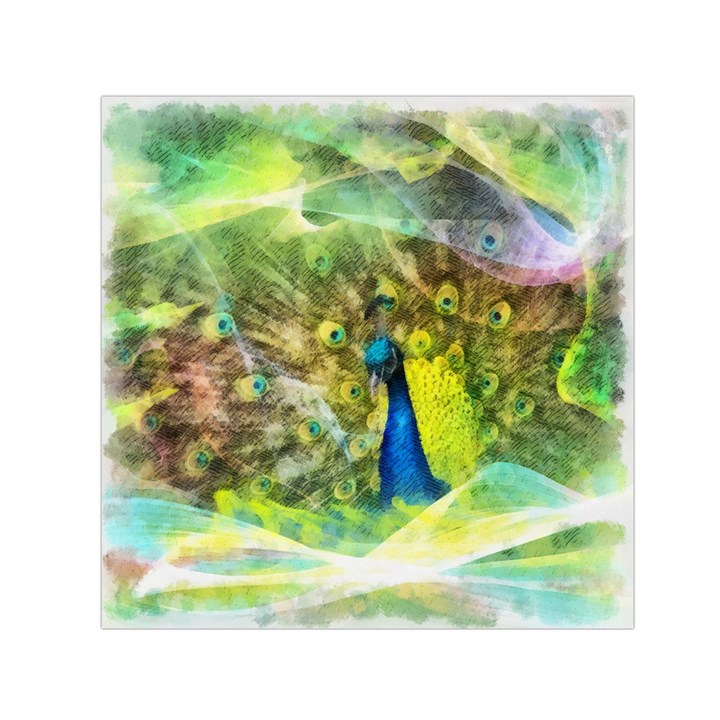 Peacock Digital Painting Small Satin Scarf (Square)