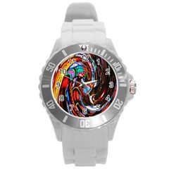 Abstract Chinese Inspired Background Round Plastic Sport Watch (l) by Simbadda