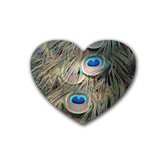 Colorful Peacock Feathers Background Rubber Coaster (heart)  by Simbadda