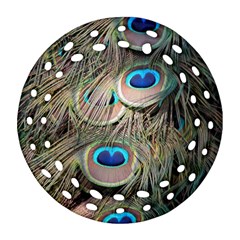 Colorful Peacock Feathers Background Ornament (round Filigree) by Simbadda