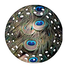 Colorful Peacock Feathers Background Round Filigree Ornament (two Sides) by Simbadda