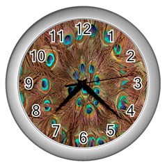 Peacock Pattern Background Wall Clocks (silver) 
