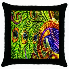 Glass Tile Peacock Feathers Throw Pillow Case (black) by Simbadda