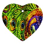 Glass Tile Peacock Feathers Heart Ornament (Two Sides) Front