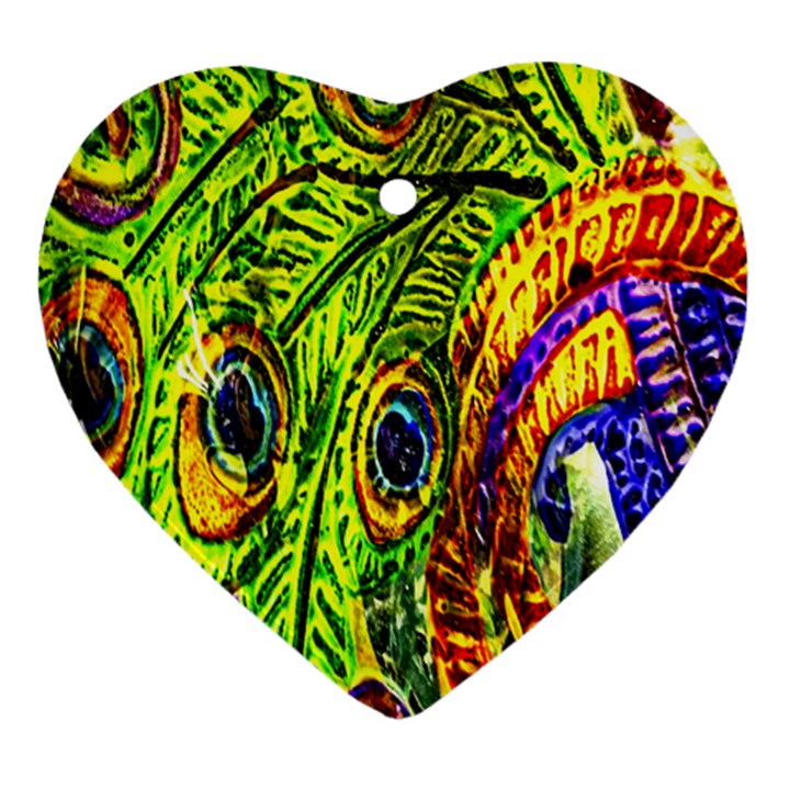 Glass Tile Peacock Feathers Heart Ornament (Two Sides)