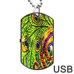 Glass Tile Peacock Feathers Dog Tag Usb Flash (two Sides) by Simbadda