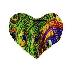Glass Tile Peacock Feathers Standard 16  Premium Heart Shape Cushions by Simbadda