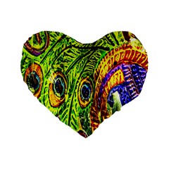 Glass Tile Peacock Feathers Standard 16  Premium Flano Heart Shape Cushions by Simbadda