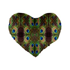 Beautiful Peacock Feathers Seamless Abstract Wallpaper Background Standard 16  Premium Heart Shape Cushions by Simbadda