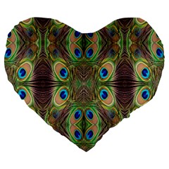 Beautiful Peacock Feathers Seamless Abstract Wallpaper Background Large 19  Premium Heart Shape Cushions by Simbadda
