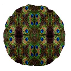 Beautiful Peacock Feathers Seamless Abstract Wallpaper Background Large 18  Premium Flano Round Cushions by Simbadda