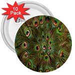 Peacock Feathers Green Background 3  Buttons (10 pack)  Front