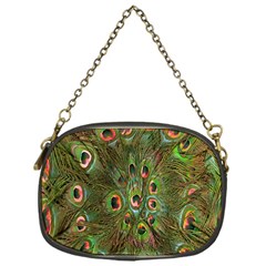 Peacock Feathers Green Background Chain Purses (one Side)  by Simbadda