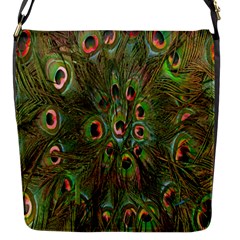 Peacock Feathers Green Background Flap Messenger Bag (s) by Simbadda