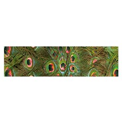 Peacock Feathers Green Background Satin Scarf (oblong) by Simbadda