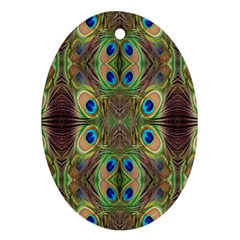 Beautiful Peacock Feathers Seamless Abstract Wallpaper Background Oval Ornament (two Sides) by Simbadda