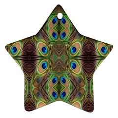 Beautiful Peacock Feathers Seamless Abstract Wallpaper Background Star Ornament (two Sides) by Simbadda