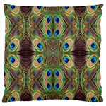 Beautiful Peacock Feathers Seamless Abstract Wallpaper Background Large Cushion Case (Two Sides) Back