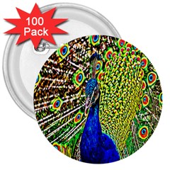 Graphic Painting Of A Peacock 3  Buttons (100 Pack)  by Simbadda