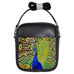 Graphic Painting Of A Peacock Girls Sling Bags