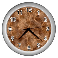 Brown Seamless Animal Fur Pattern Wall Clocks (silver) 